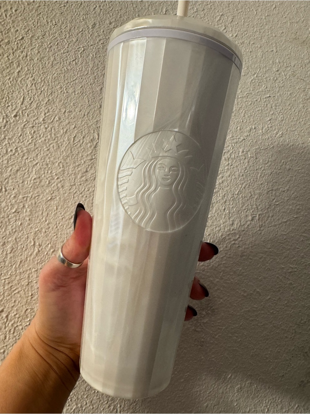 Starbucks Glossy White Faceted Tumbler with Embossed Siren